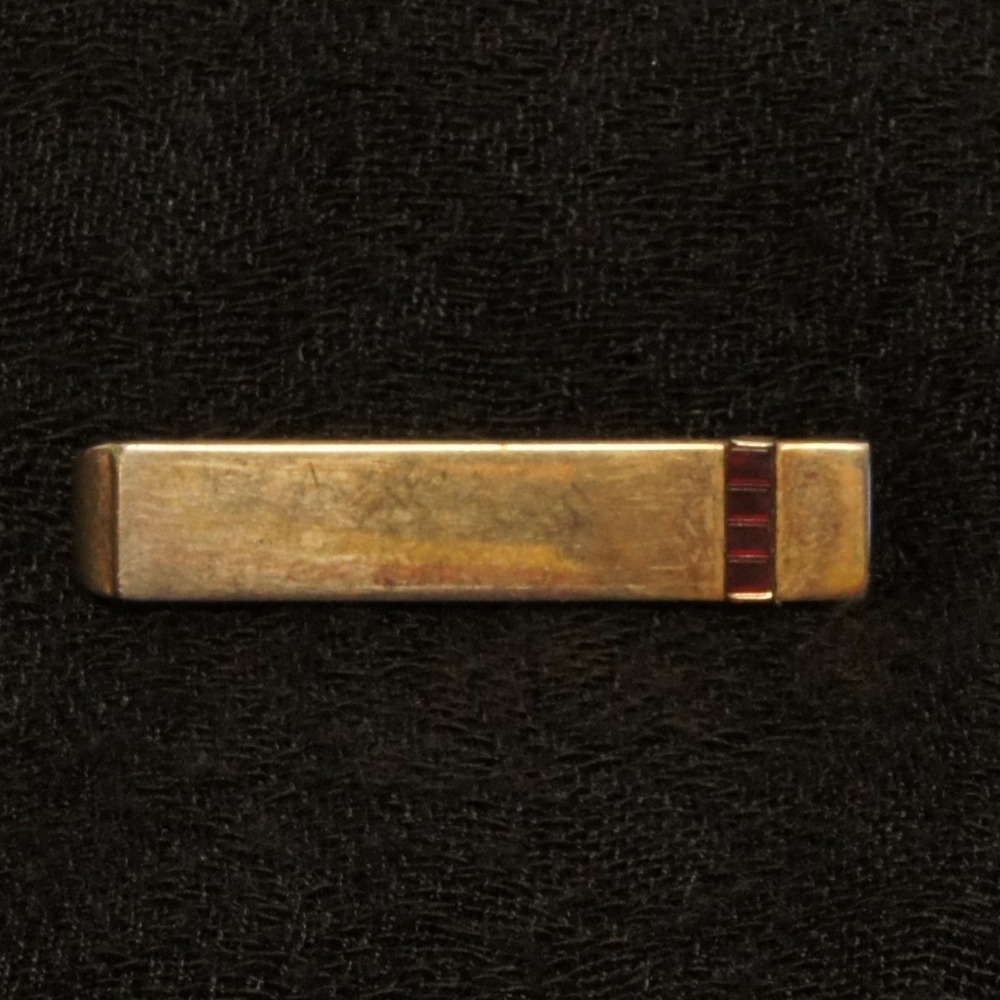 Vintage Swank Tie Clip Gold Tone Bar Red Accent Stripe Classic Tie Bar